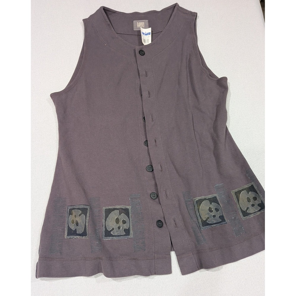 Blue Fish Clothing Shaped Vest Womens Size 1 Grey Purple NEW Hand Printed Block